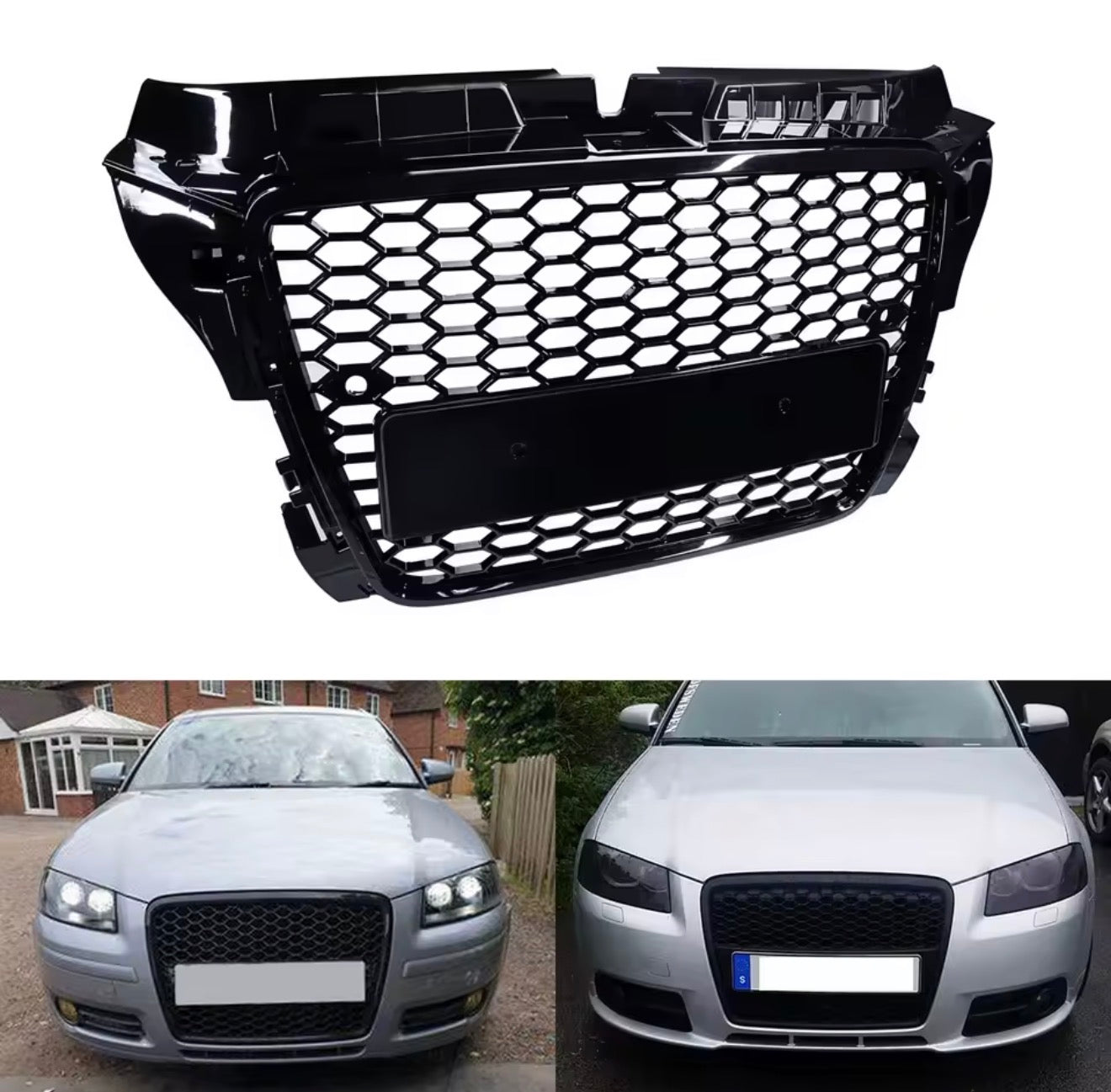 Audi A3 8P S3 RS Style Gloss Black Honeycomb Mesh Front Bumper Grille