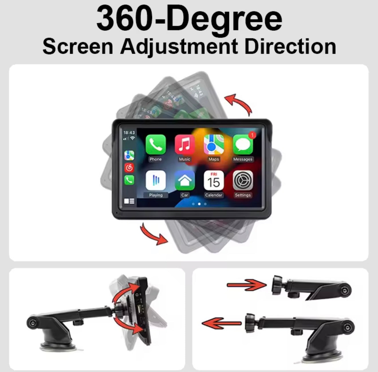 Hippcron 7 inch Apple CarPlay Android Auto Screen (Suction Mount)