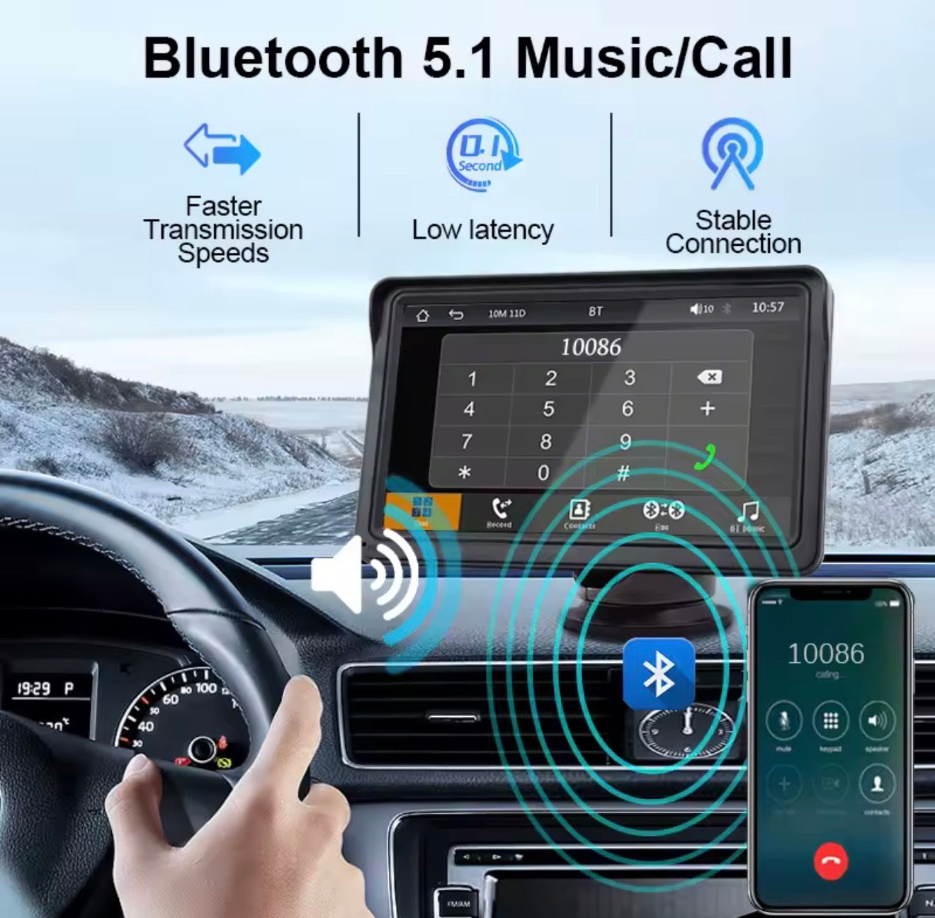 Hippcron 7 inch Apple CarPlay Android Auto Screen (Suction Mount)