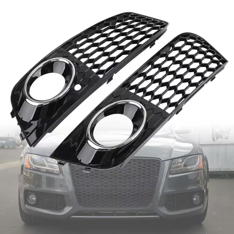 for Audi A4 B8 2009-2012 Foglight Grill Pair Gloss Black Honeycomb Mesh 2 pcs