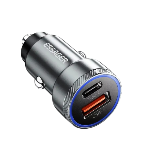 Dual USB Car Charger – Fast Charge USB-C + USB-A Port