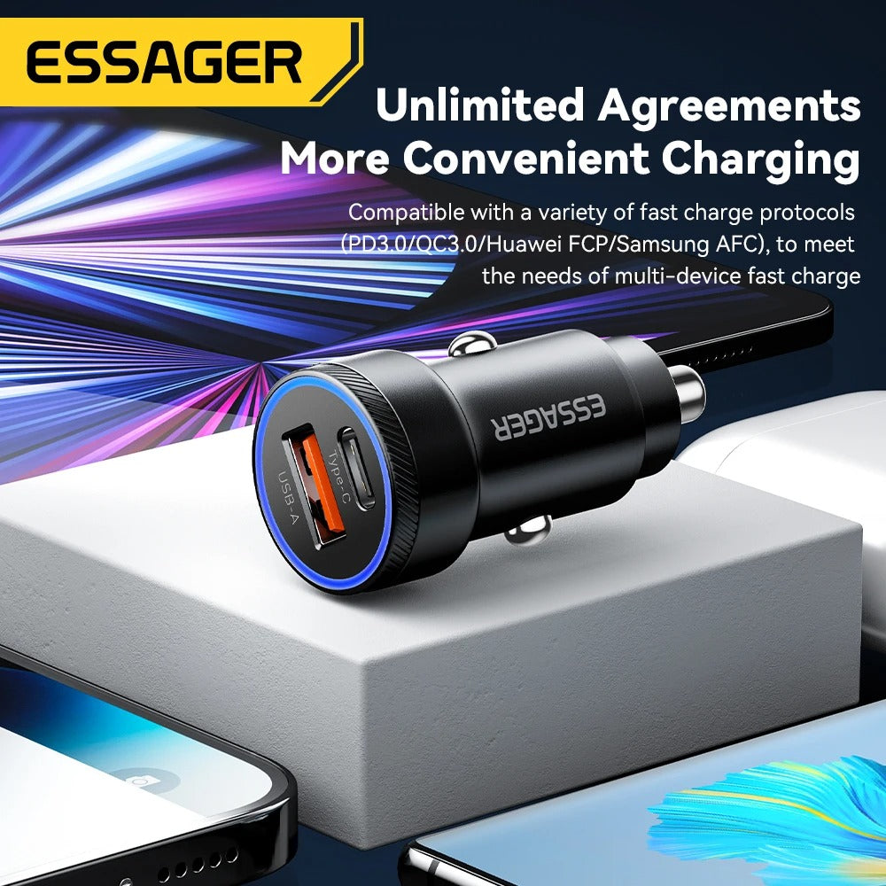 Dual USB Car Charger – Fast Charge USB-C + USB-A Port