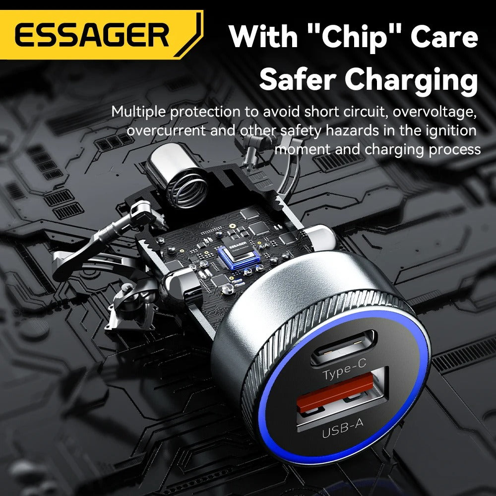 Dual USB Car Charger – Fast Charge USB-C + USB-A Port