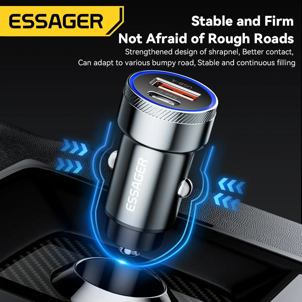 Dual USB Car Charger – Fast Charge USB-C + USB-A Port