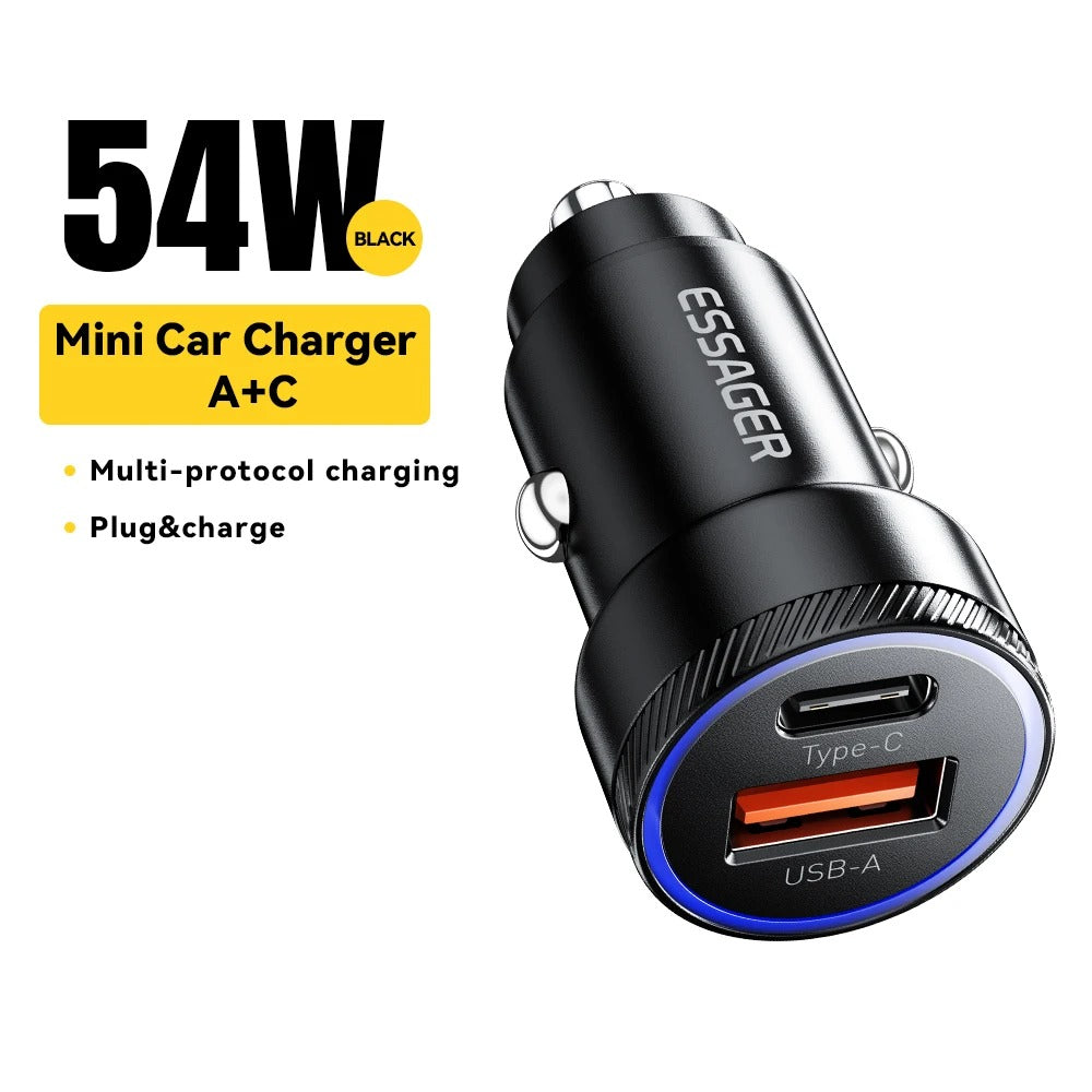 Dual USB Car Charger – Fast Charge USB-C + USB-A Port