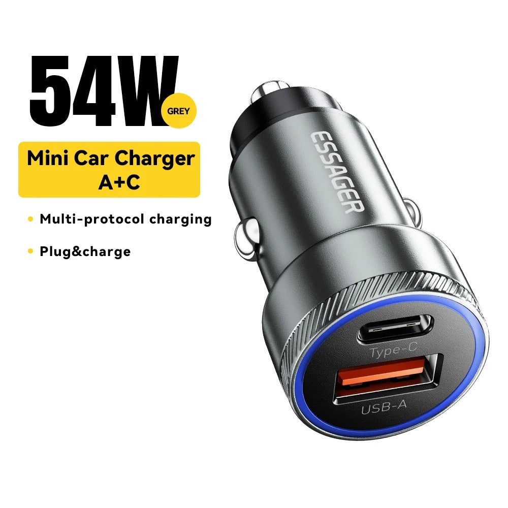 Dual USB Car Charger – Fast Charge USB-C + USB-A Port