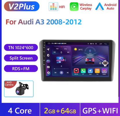 9” Android Wireless CarPlay & Android Auto Car Radio for Audi A3 8P S3 RS3 (2003–2012)
