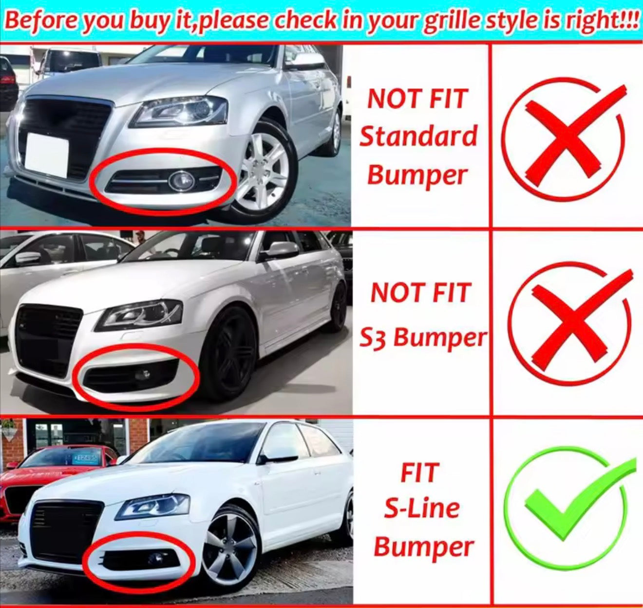 for Audi A3 8P S-Line Front Bumper Fog Light Grille (1 Pair) – Honeycomb Mesh Racing Style Covers
