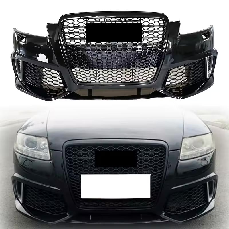 for Audi A6 C6 S6 Facelift Body Kit Front Bumper with Honeycomb Grill Upgrade to RS6