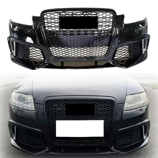 for Audi A6 C6 S6 Facelift Body Kit Front Bumper with Honeycomb Grill Upgrade to RS6