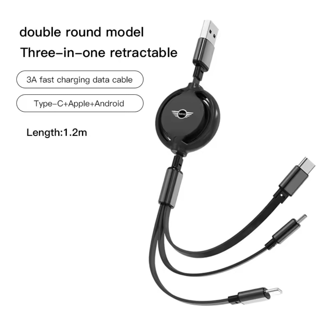 for MINI 3 in 1 USB 3A Fast Charging Cable (6 Colours)