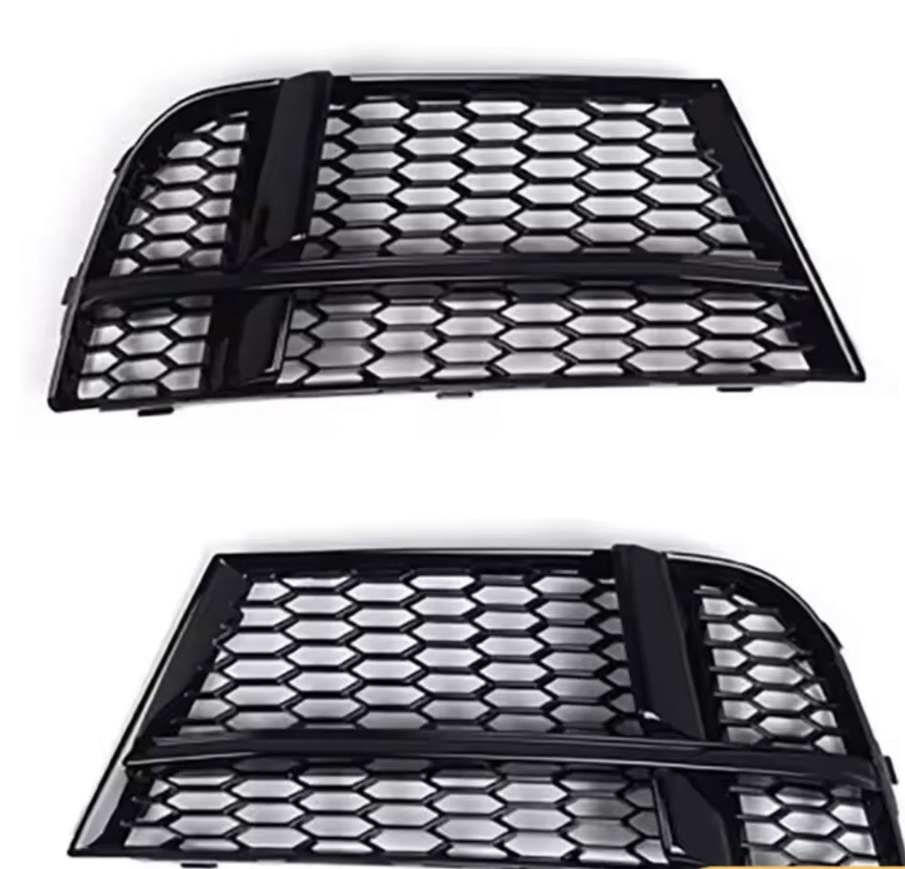 for Audi A3 S3 8V S Line - Gloss Black Honeycomb Sport Front Bumper Fog Lamp Grills (2 Piece, Pair)