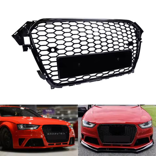 for Audi A4 S4 B8 2013-2015 Front Bumper Grill Gloss Black Honeycomb Mesh