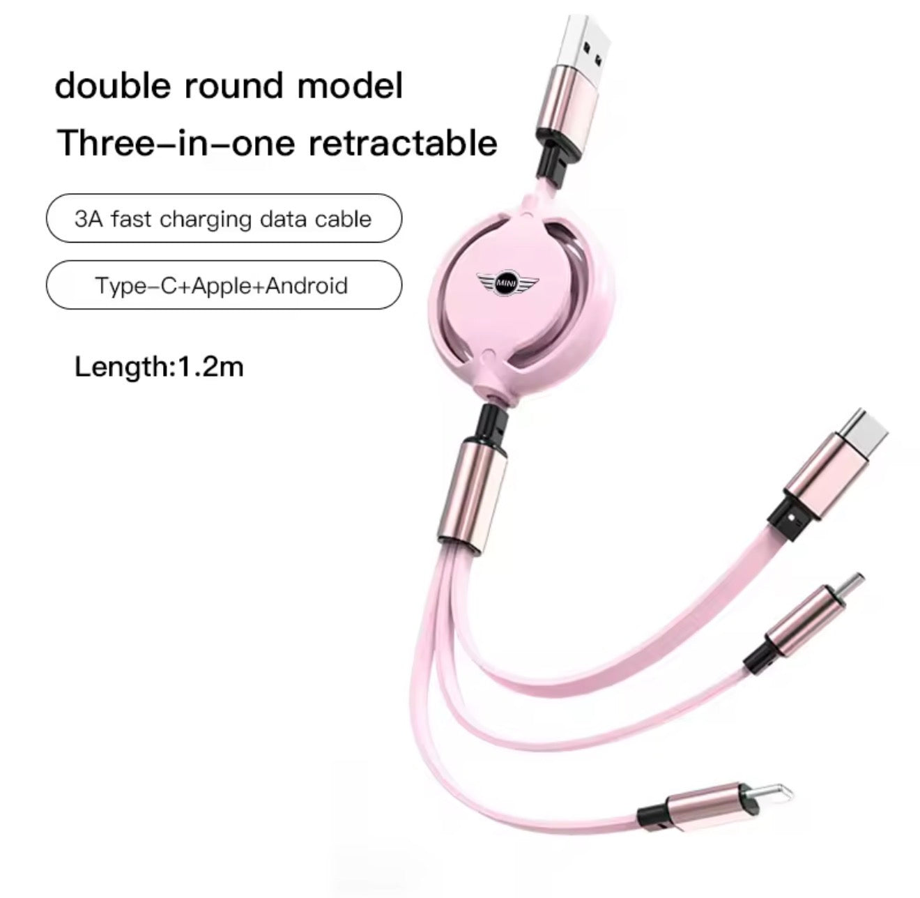 for MINI 3 in 1 USB 3A Fast Charging Cable (6 Colours)