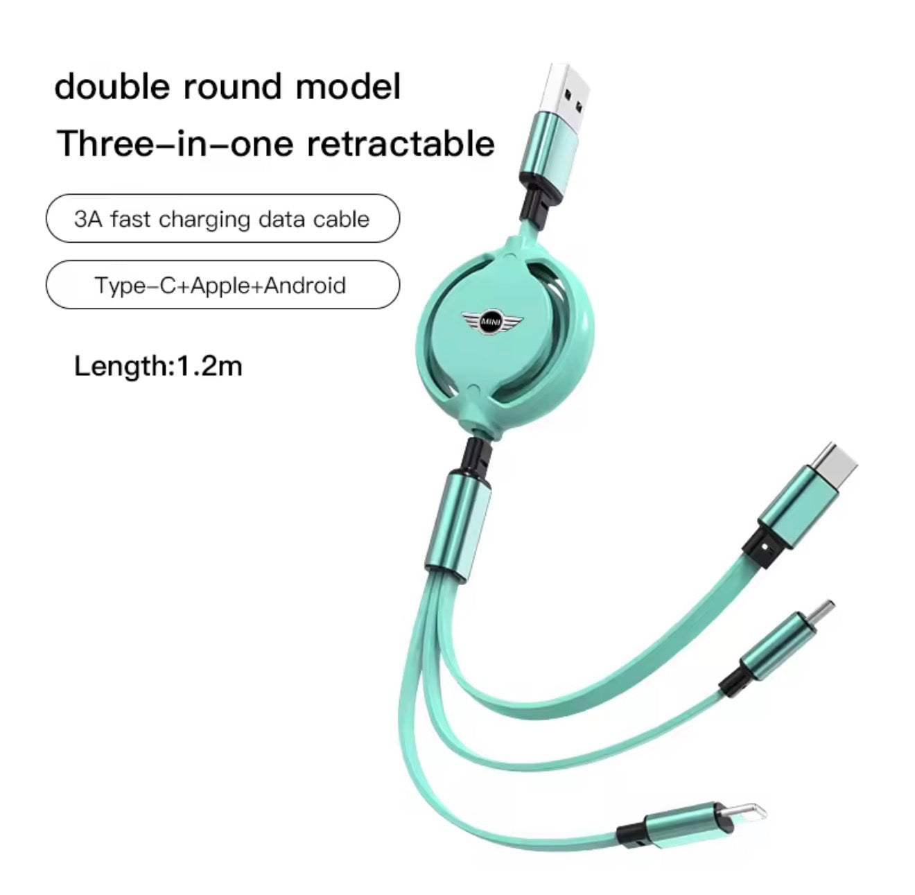 for MINI 3 in 1 USB 3A Fast Charging Cable (6 Colours)
