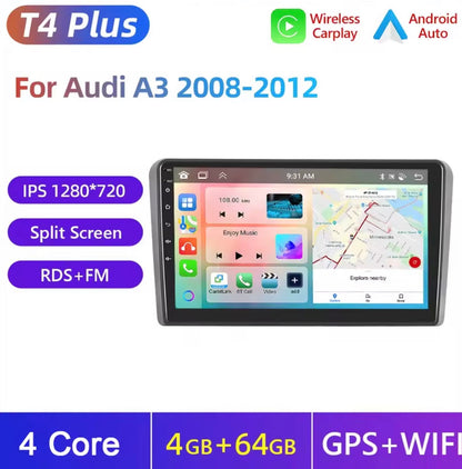 9” Android Wireless CarPlay & Android Auto Car Radio for Audi A3 8P S3 RS3 (2003–2012)
