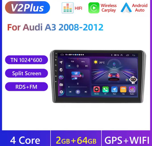 9” Android Wireless CarPlay & Android Auto Car Radio for Audi A3 8P S3 RS3 (2003–2012)