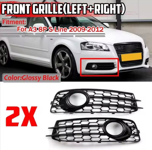 for Audi A3 8P S-Line Front Bumper Fog Light Grille (1 Pair) – Honeycomb Mesh Racing Style Covers