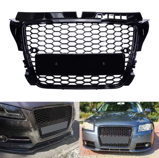 Audi A3 8P S3 RS Style Gloss Black Honeycomb Mesh Front Bumper Grille