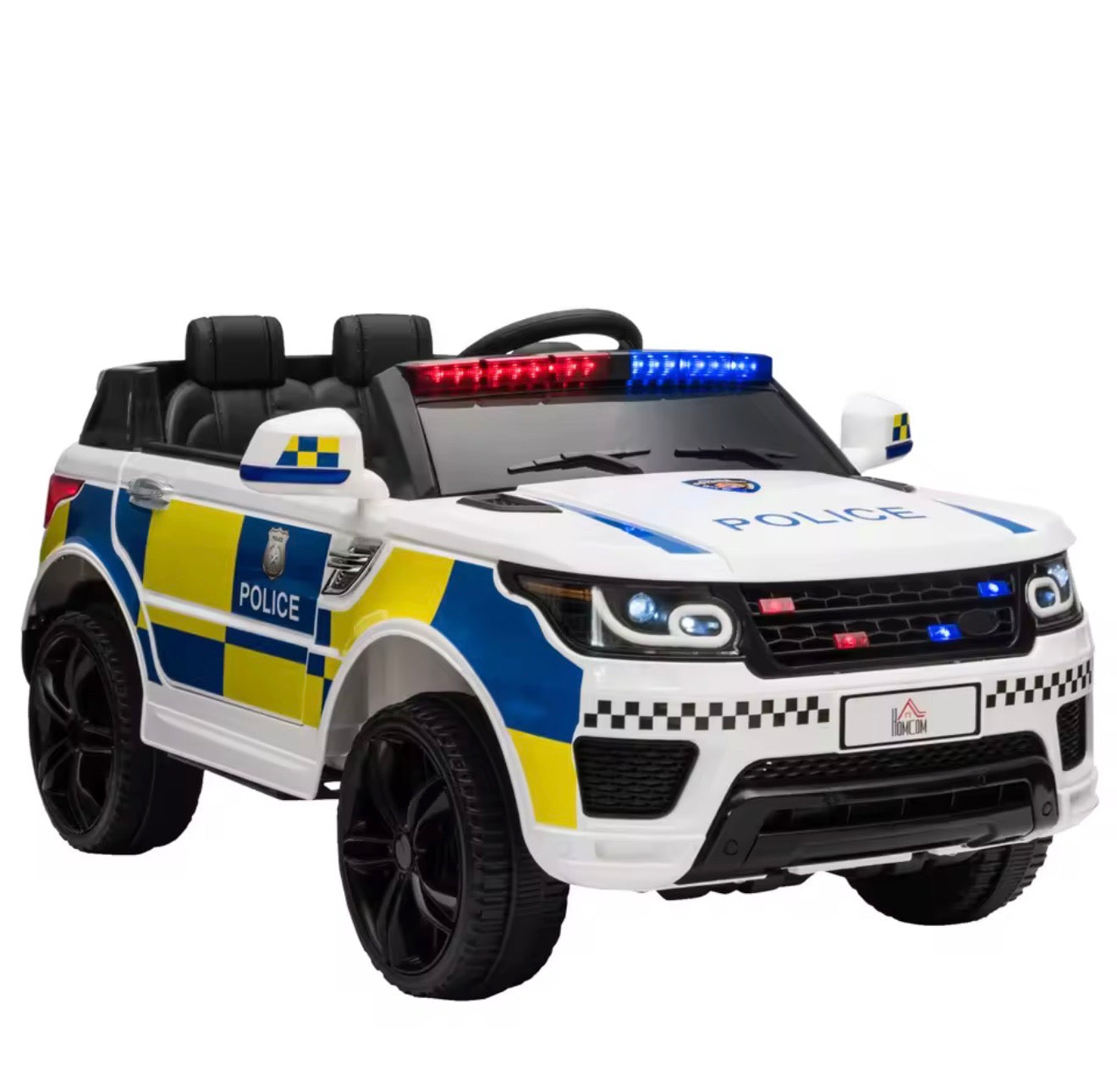 Electric Toy Police Car w/ Sirens and Flashing Lights Bluetooth HOMCOM 12V