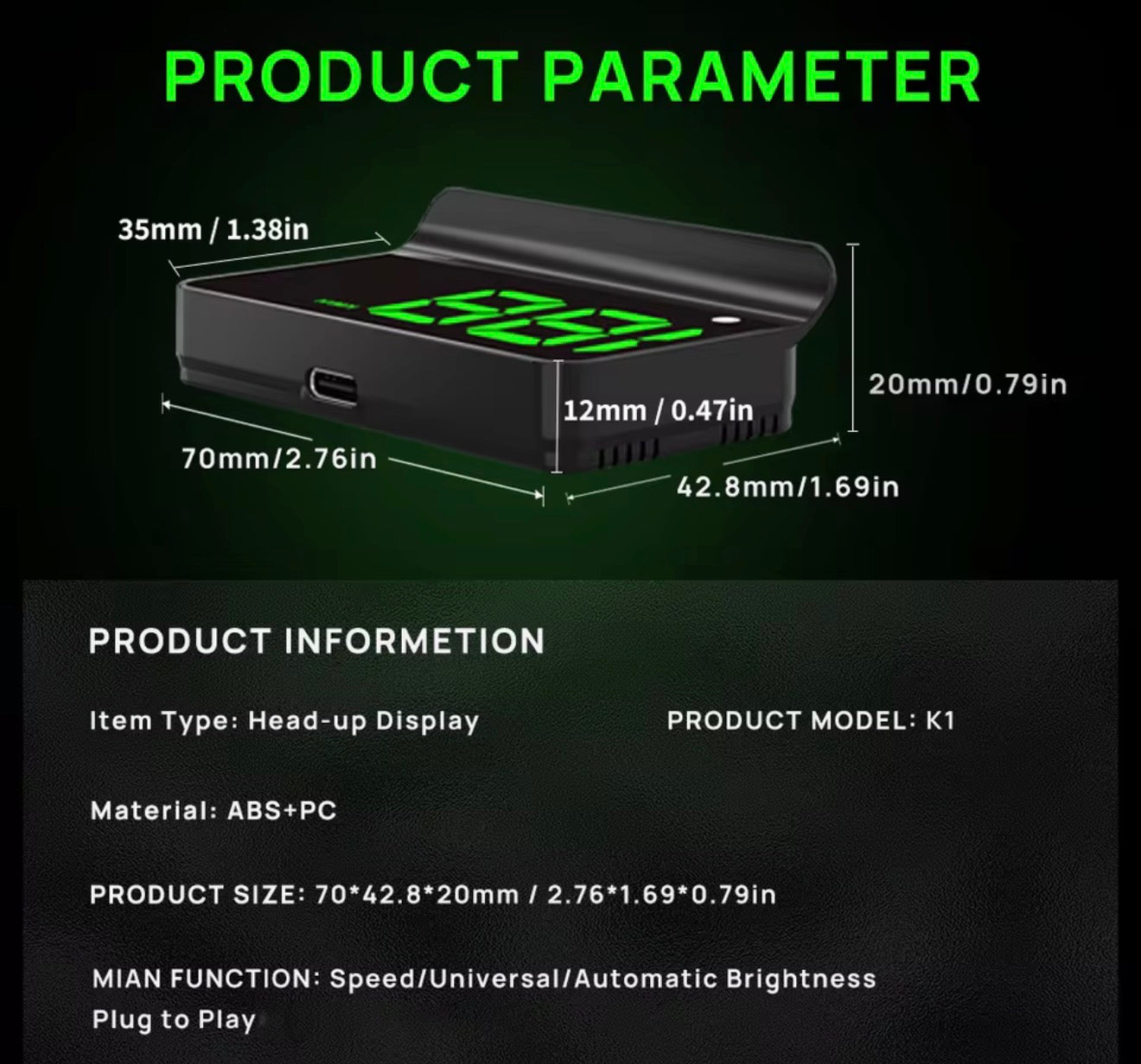 Head Up Display Digital Speedometer