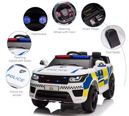 Electric Toy Police Car w/ Sirens and Flashing Lights Bluetooth HOMCOM 12V