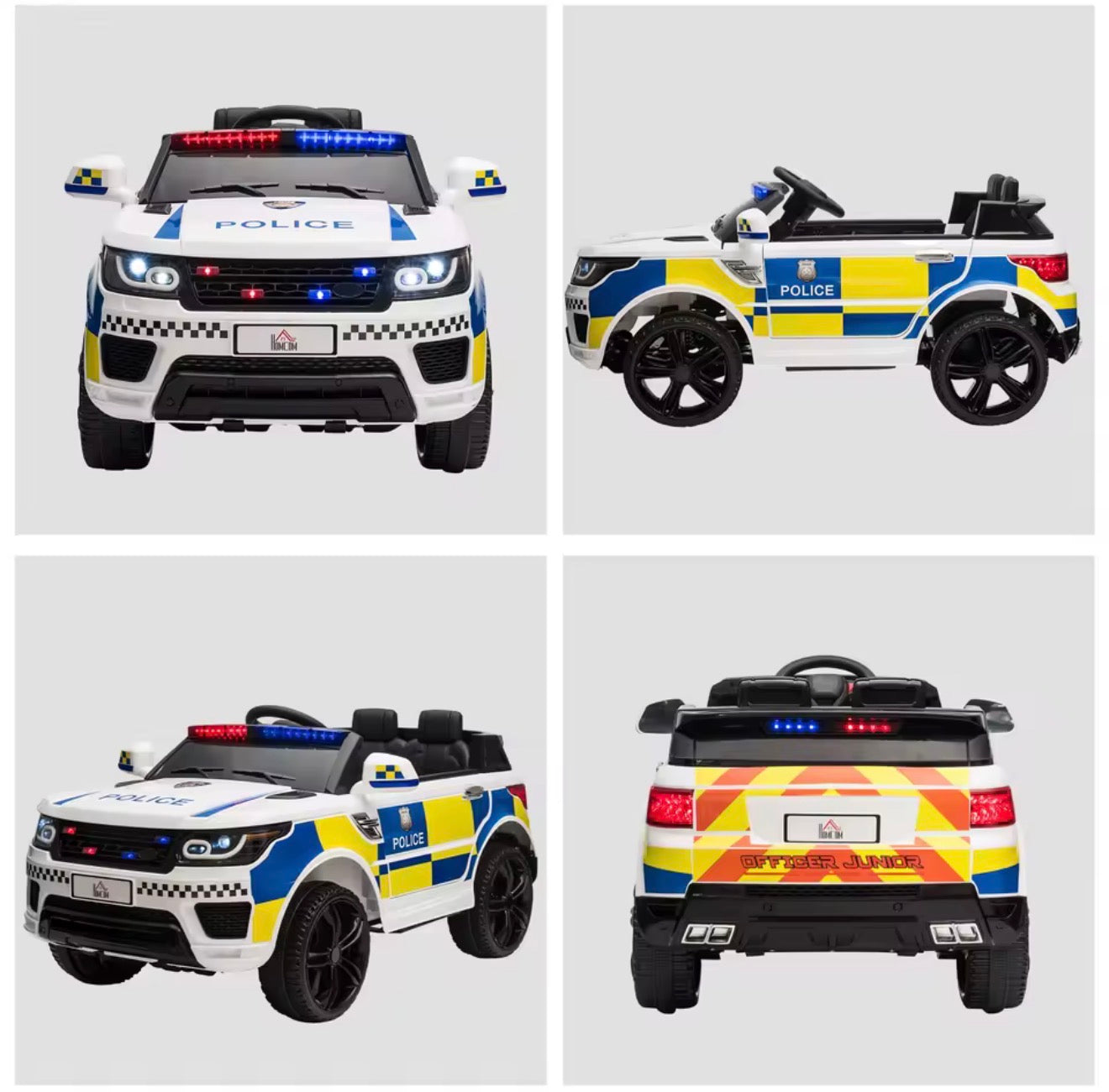 Electric Toy Police Car w/ Sirens and Flashing Lights Bluetooth HOMCOM 12V