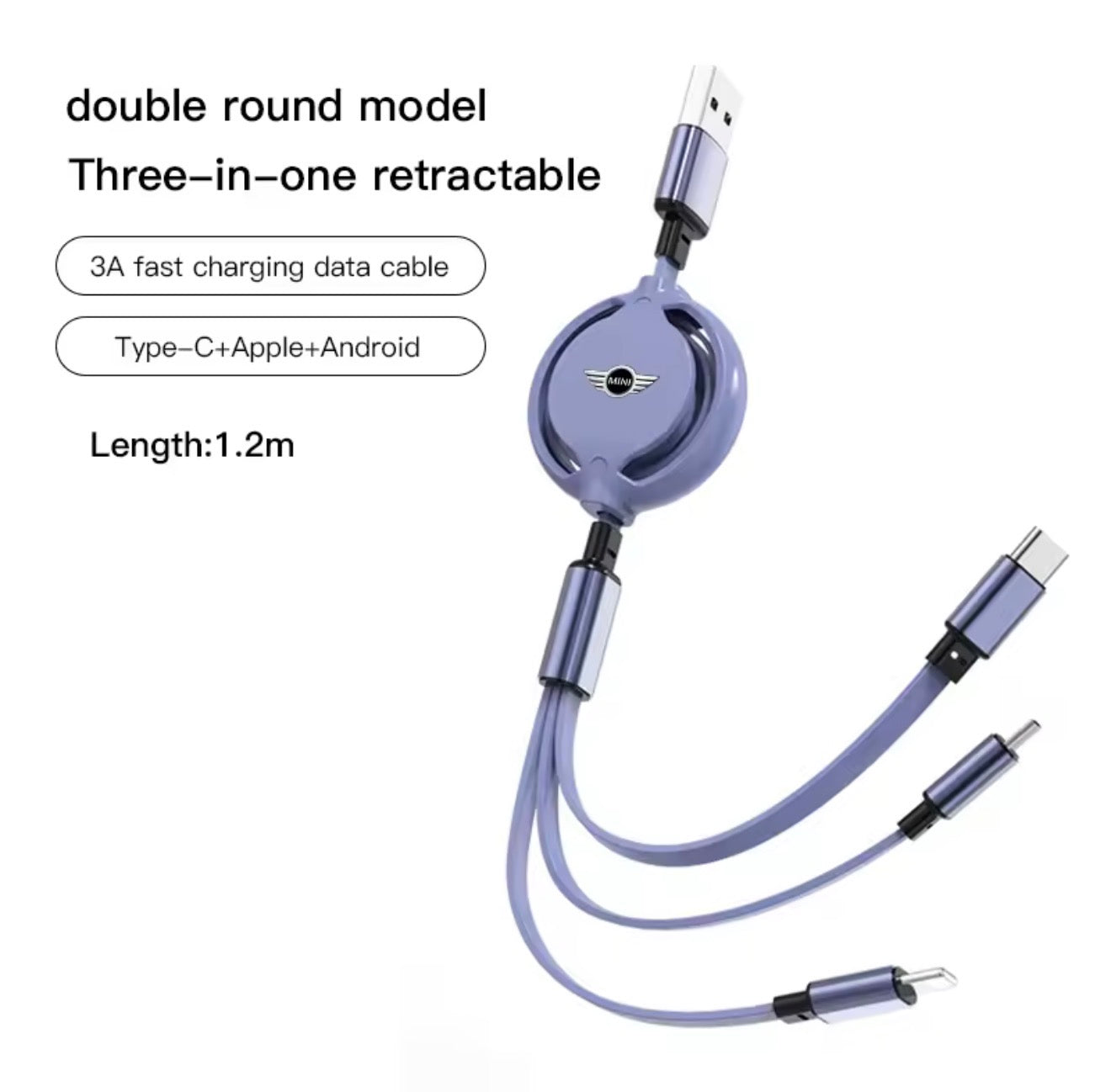 for MINI 3 in 1 USB 3A Fast Charging Cable (6 Colours)
