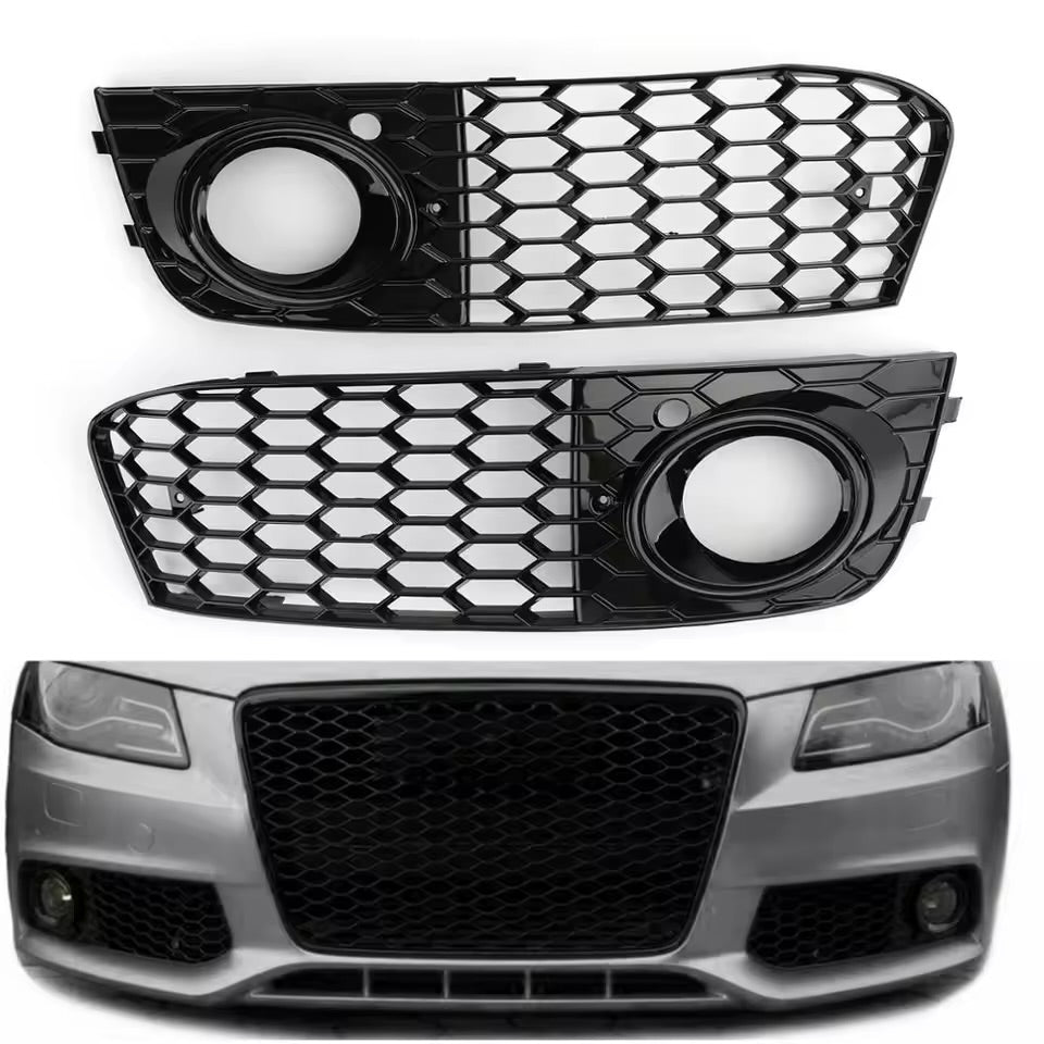for Audi A4 B8 2009-2012 Foglight Grill Pair Gloss Black Honeycomb Mesh 2 pcs