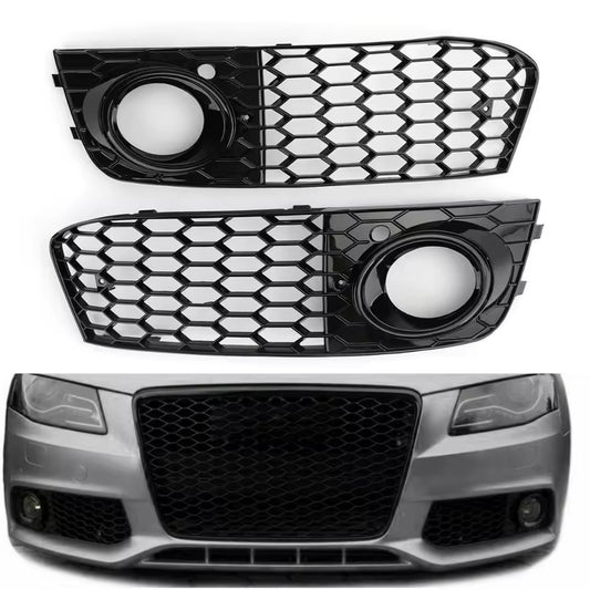 for Audi A4 B8 2009-2012 Foglight Grill Pair Gloss Black Honeycomb Mesh 2 pcs