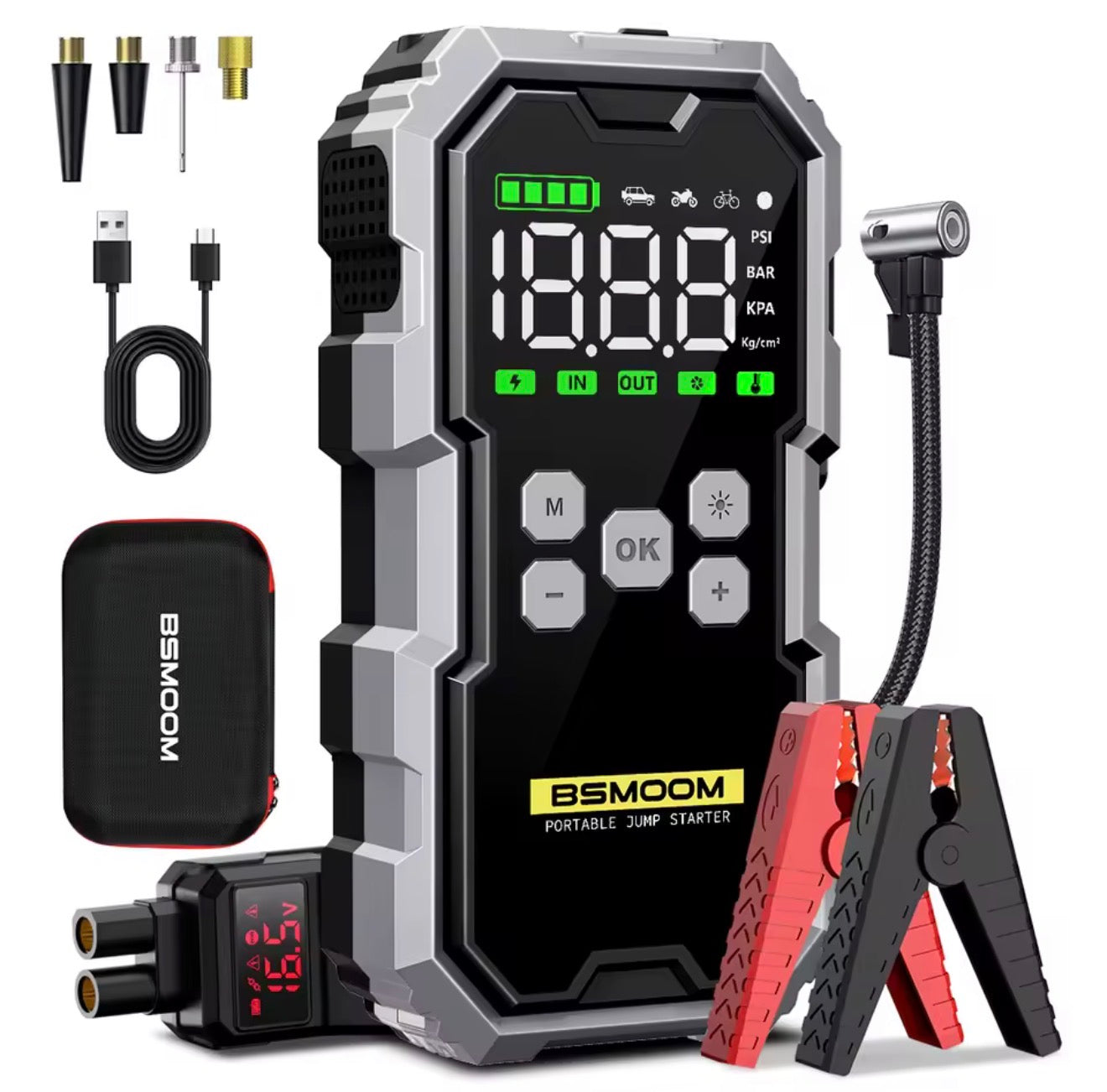 7000A Car Emergency Start Power Supply with Air Compressor, Battery Supercharger and Wireless Tire Inflator 12V Auto Jumper box