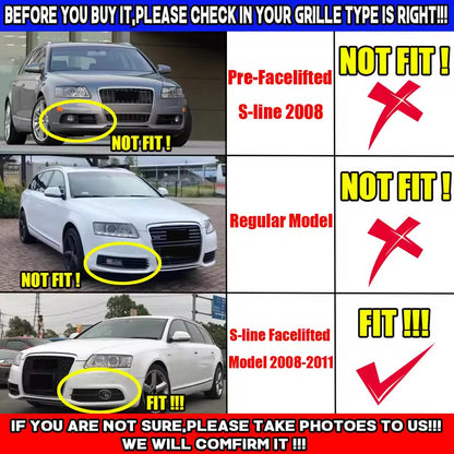 for Audi A6 C6 S-Line 2008-2011 Fog Light Grille Cover Pair 2pcs Honeycomb Gloss Black