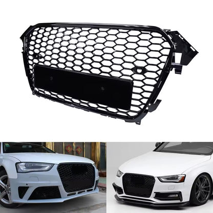 for Audi A4 S4 B8 2013-2015 Front Bumper Grill Gloss Black Honeycomb Mesh