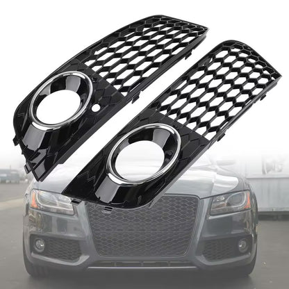 for Audi A4 B8 2009-2012 Foglight Grill Pair Gloss Black Honeycomb Mesh 2 pcs